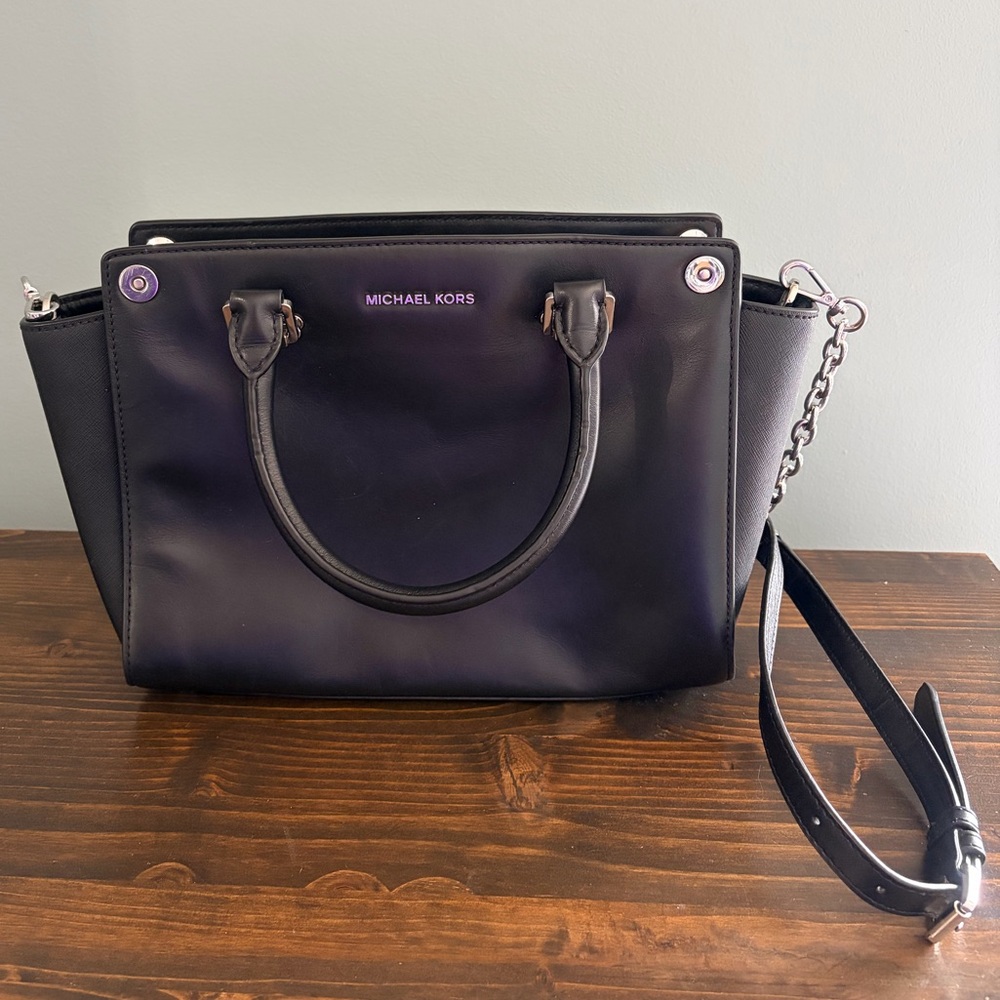 Michael Kors Black 3 in 1 Selma Leather Satchel with Combo Chain & Leather Strap - Picture 3 of 16